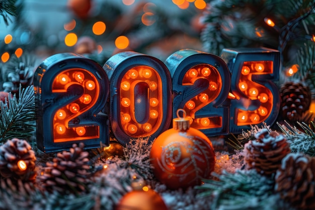 2025 New Year39s Eve Illuminated Sign with Festive Decorations