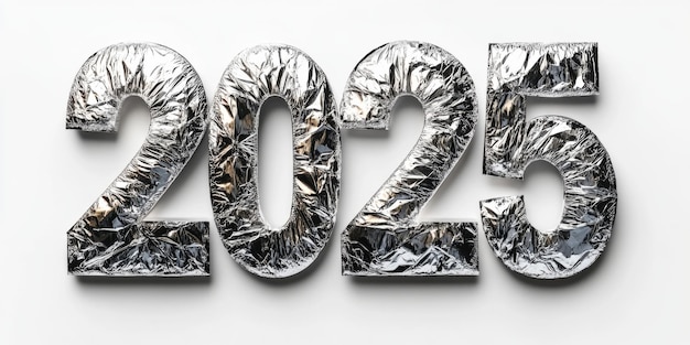 Photo 2025 new years eve celebration with silver foil numbers