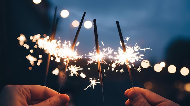 2025 Sparkling Celebration CloseUp of Glowing New Year Sparklers