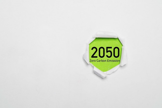 2050 Kyoto protocol inside punch paper for decrease carbon dioxide emission carbon footprint and carbon credit to limit greenhouse gas to prevent global warming from climate change concept