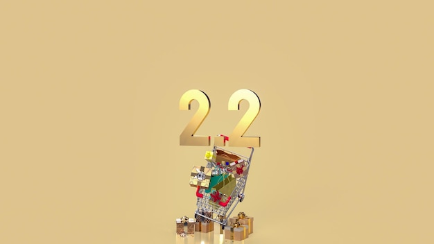 22 gold number for promotion or sale concept 3d rendering