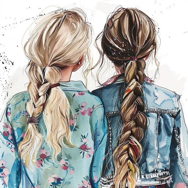 23w scandi best friends poster with light blond and dark blond middle schooler girls shown from behi