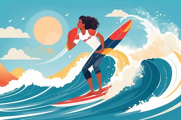 24 Illustrate a person surfing on waves of selflove and selfcompassion