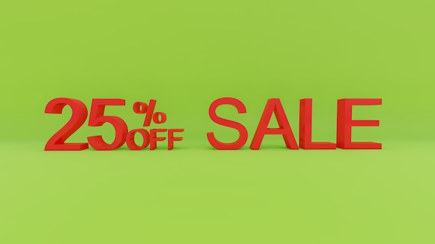 25 percent sale text in 3d green wall