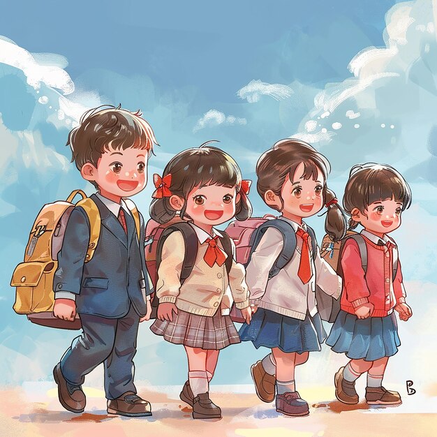 25w Elementary school students boys and girls backpacks happy cute school Miyazaki style