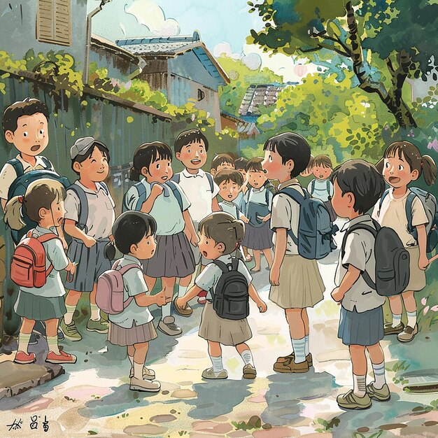 25w Elementary school students boys and girls backpacks happy cute school Miyazaki style