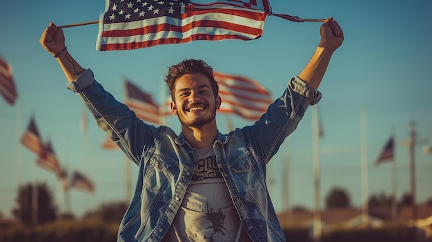 Photo 25yearold american man spirit independence day pose