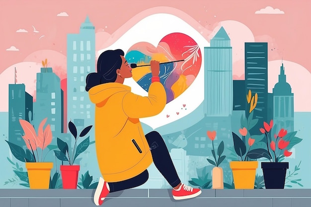 26 Design a vector of a person painting a selflove mural on a city wall