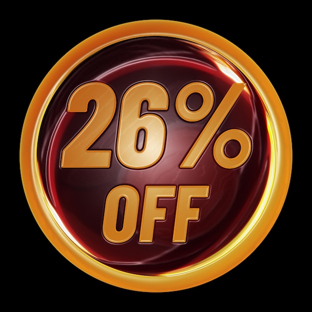 26 percent off on round sign for discount promotion offer and sale concept