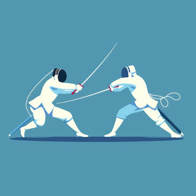 27 Fencing duel swords in action flat design illustration