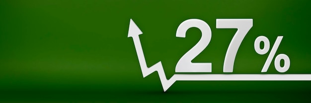 27 percent The arrow on the graph points up Rising prices inflation increase in income increase in interest rates taxes 3d banner twenty seven percent sign discount on a green background