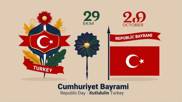 29 Ekim Cumhuriyet Bayram1 Kutlu Olsun Republic Day Turkey Vector Design Illustration