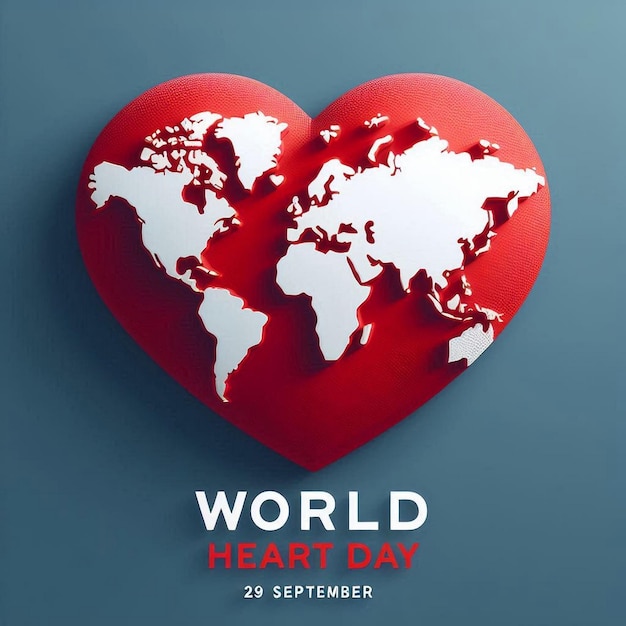 29th September International Heart Day with Global Map Design Vector