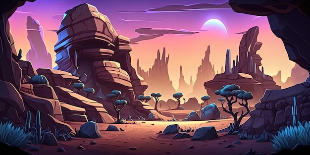 2D Alien Planet background environment for a battle arena mobile game Generative ai