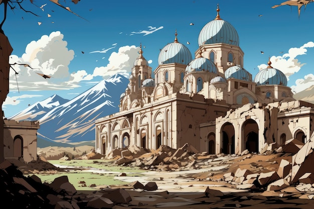 2d Anime image of the abstract city of Kabul excellent 2D illustration