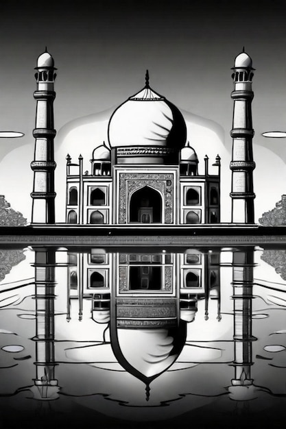 2D coloring tajmahal mosque black and