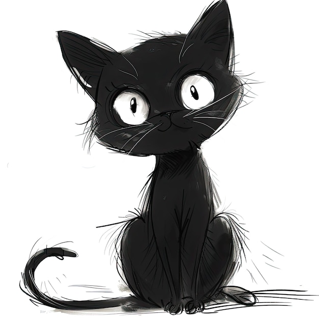 Photo 2d cute black cat rough doodle style simple cute stylize 50 v 6 job id 32d929d8901d43b5a1e26dd5115a7