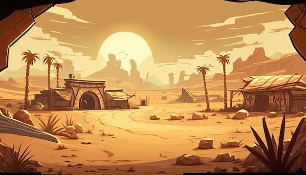 2D Desert background environment for a battle arena mobile game Generative ai