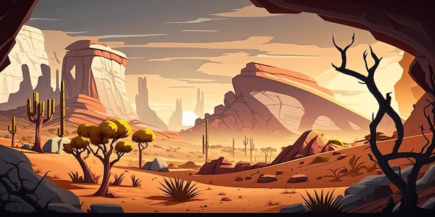 2D Desert background environment for a battle arena mobile game Generative ai