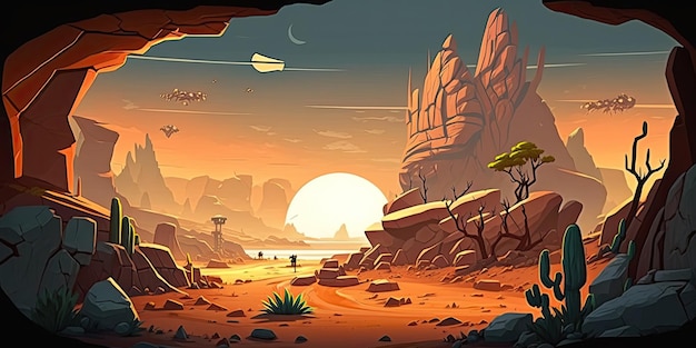 2D Desert background environment for a battle arena mobile game Generative ai