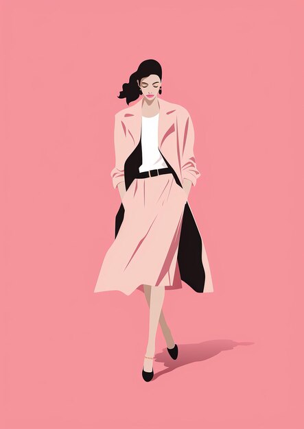 2d fashion woman flat minimal vector illustration pink background for poster design