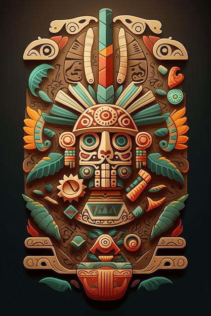 2D flat Mayan totem plank backgroundGenerative AI