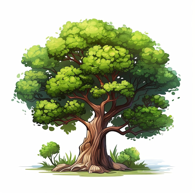 2d flat tree cartoon style on white background