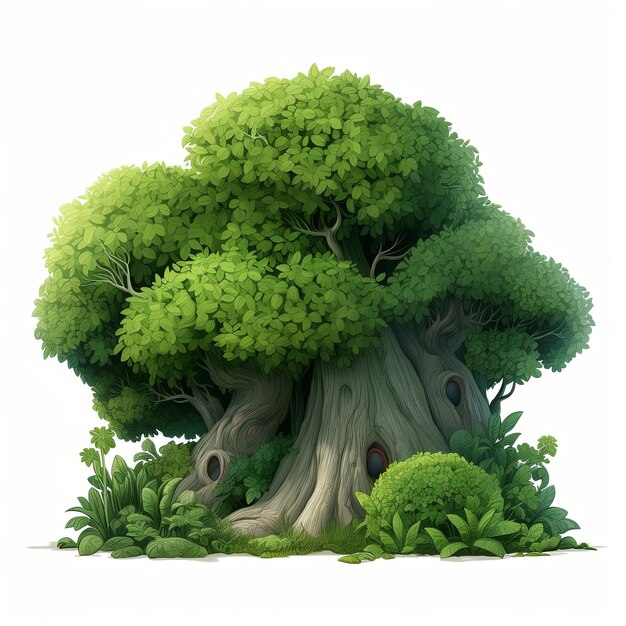 2d flat tree cartoon style on white background