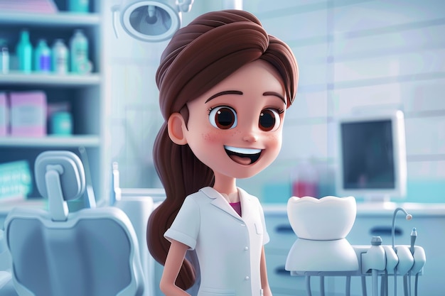 2D funny cartoon female dentist full body white backgroud ar 32 stylize 250 Job ID 654a2d289cc14d78b2b3d526751792ae