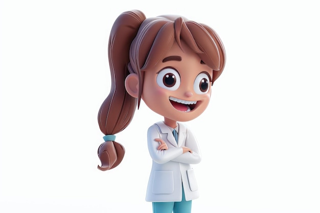 2D funny cartoon female dentist full body white backgroud ar 32 stylize 250 Job ID deaf53f00d944133a73921fb56bbc52d