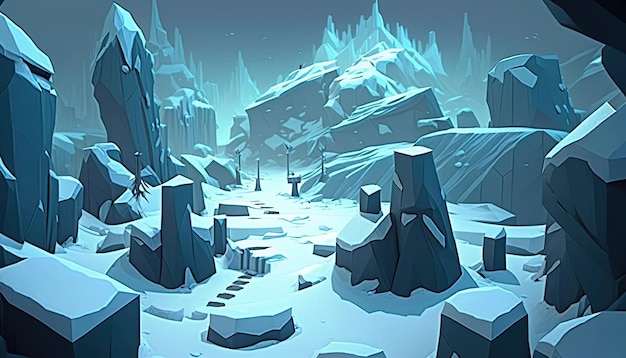 2D Ice Snow background environment for a battle arena mobile game Generative ai