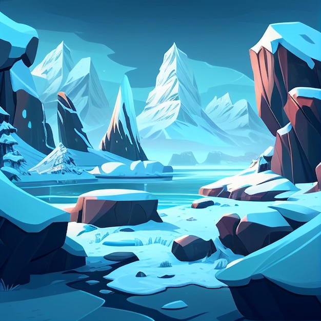 2d ice snow background environment for a battle arena mobile game