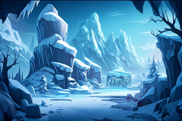 2d ice snow background environment for a battle arena mobile game