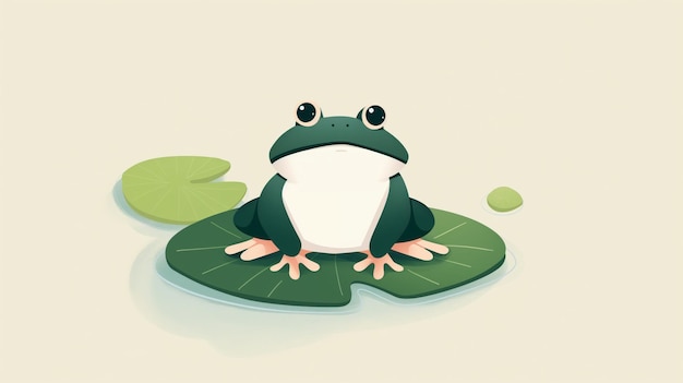 2D illustration of a basic frog on a lily pad with basic shapes