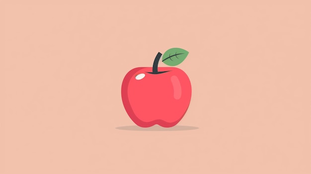 Photo 2d illustration of a simple apple with stem and leaf with basic shapes