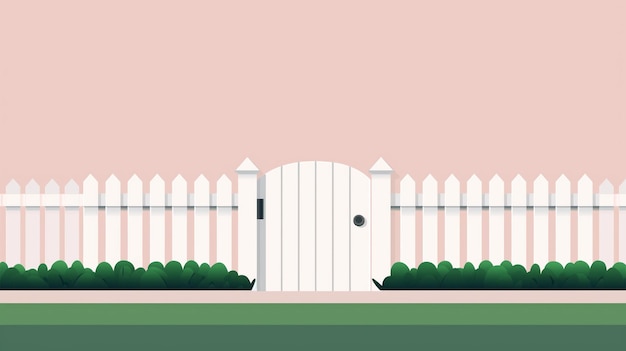 Photo 2d illustration of a wooden fence with a gate with basic shapes