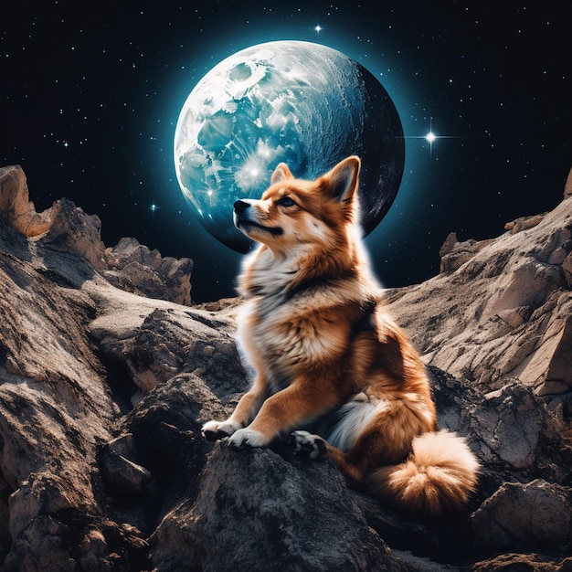 2d image of dog on moon