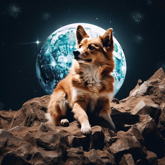 2d image of dog on moon