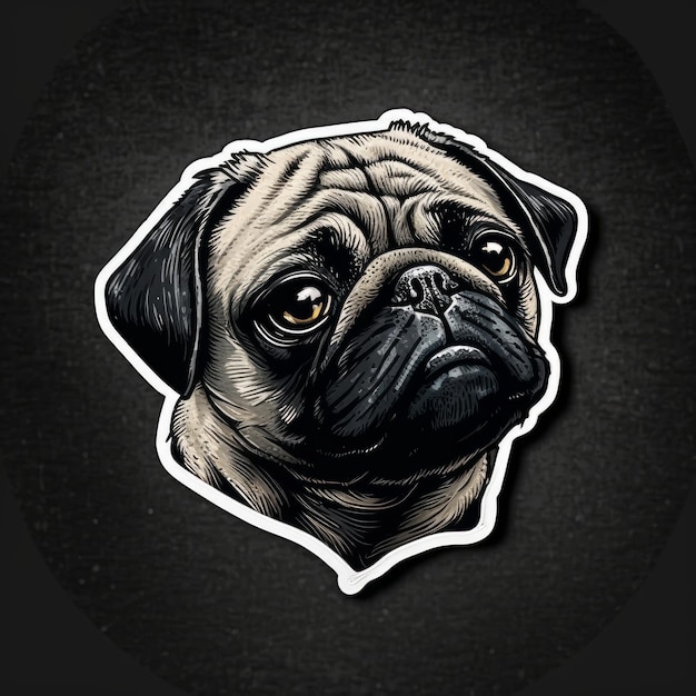 A 2d mature cute sketch headshot of pugs dog generative AI