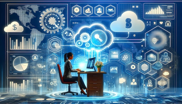 Photo 2d minimalize vector as financial analyst using cloud computing for financial data analysis concept