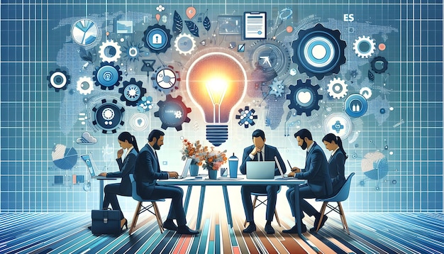 2D minimalize vector as Startup team collaborating on a business plan concept as A vector illustrati