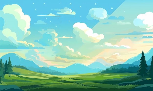 2d savvana daylight landscape background vector blue sky flat vector Generated ai