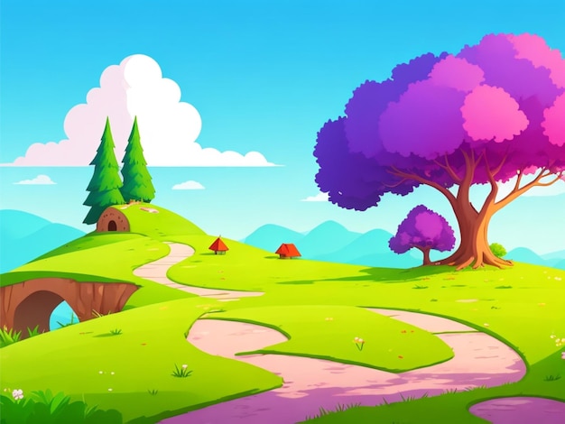 2d style cartoon hil only hill on the white background colorful landscape scenery sunset view