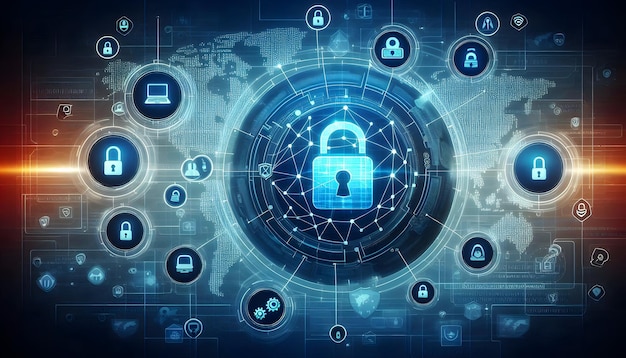 2D vector as Secure network icon with interconnected nodes concept as Vector illustration of a secur