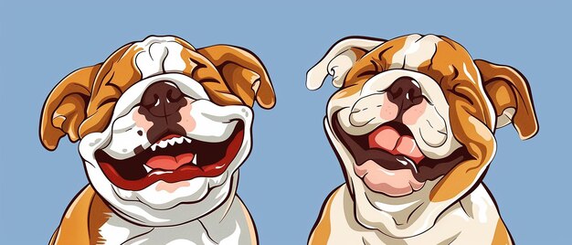 2D Vector Stickers Happy Teenage Bulldog Cute Laughing