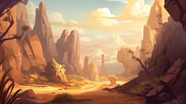 2D video game battle background hand painted style plain of canyon 8k generat ai