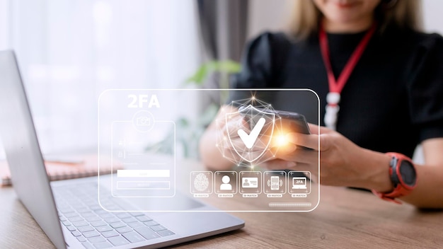 2FA increases the security of your account TwoFactor Authentication laptop screen displaying a 2fa concept Privacy protect data and cybersecurity