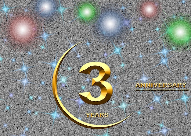 Photo 3 anniversary golden numbers on a festive background poster or card