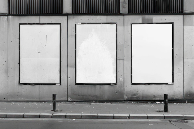 3 blank posters on the wall architecture building outdoors