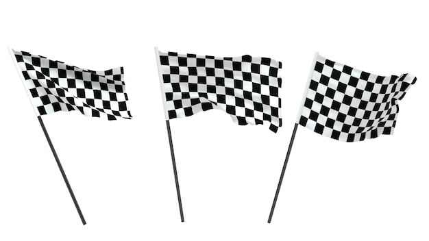 3 checkered flags on white background - 3d rendering